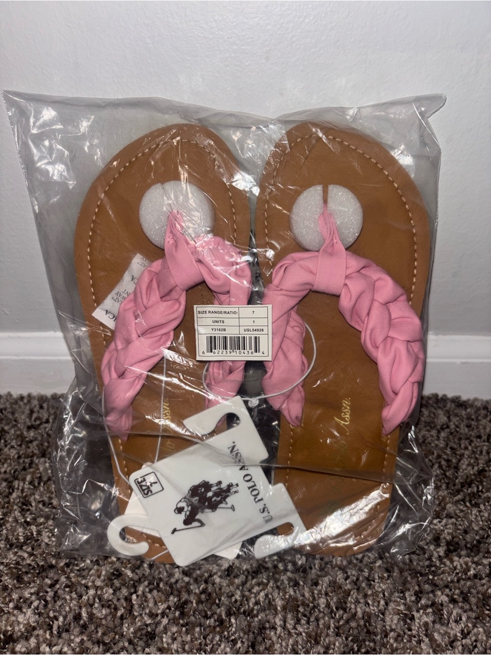 U.S. Polo Assn. Pink Braided Strap Tan Slide Sandals